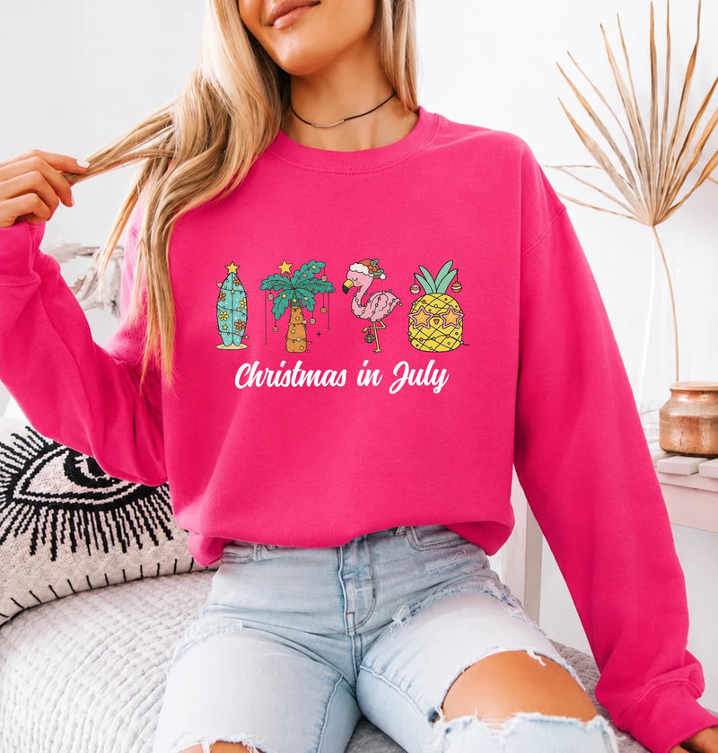 Christmas in July Sweatshirt Christmas in July Tropical Holiday Women Cute Summer Beach Design