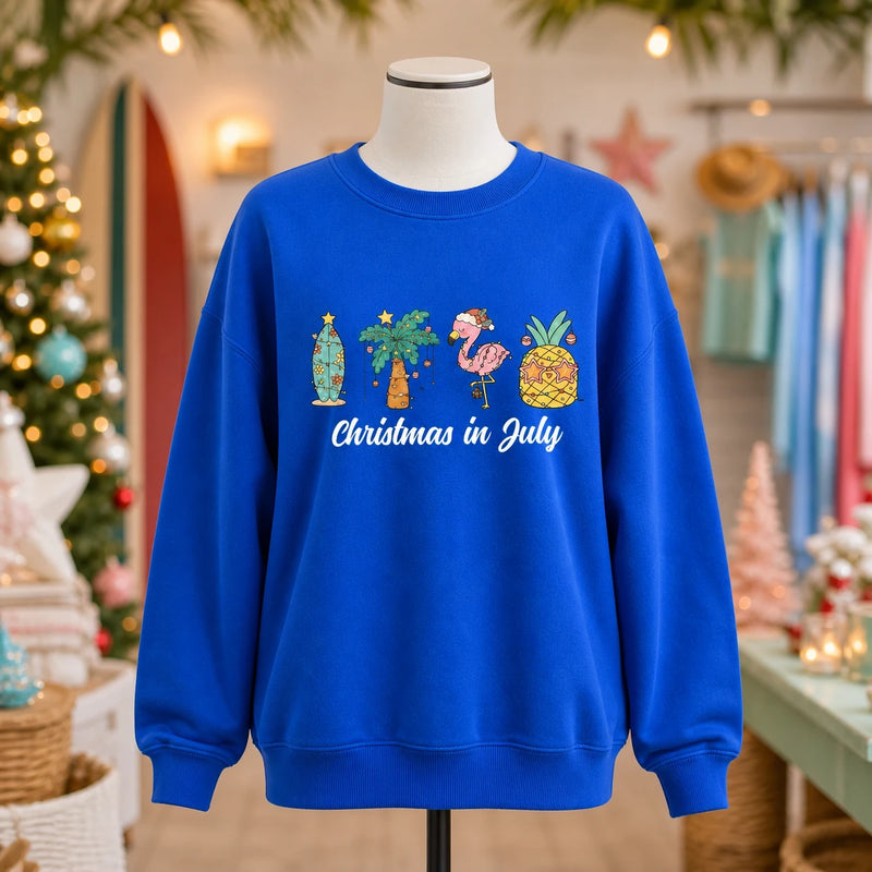 Christmas In July Tropical Summer Sweatshirt Women Cute Beach Holiday