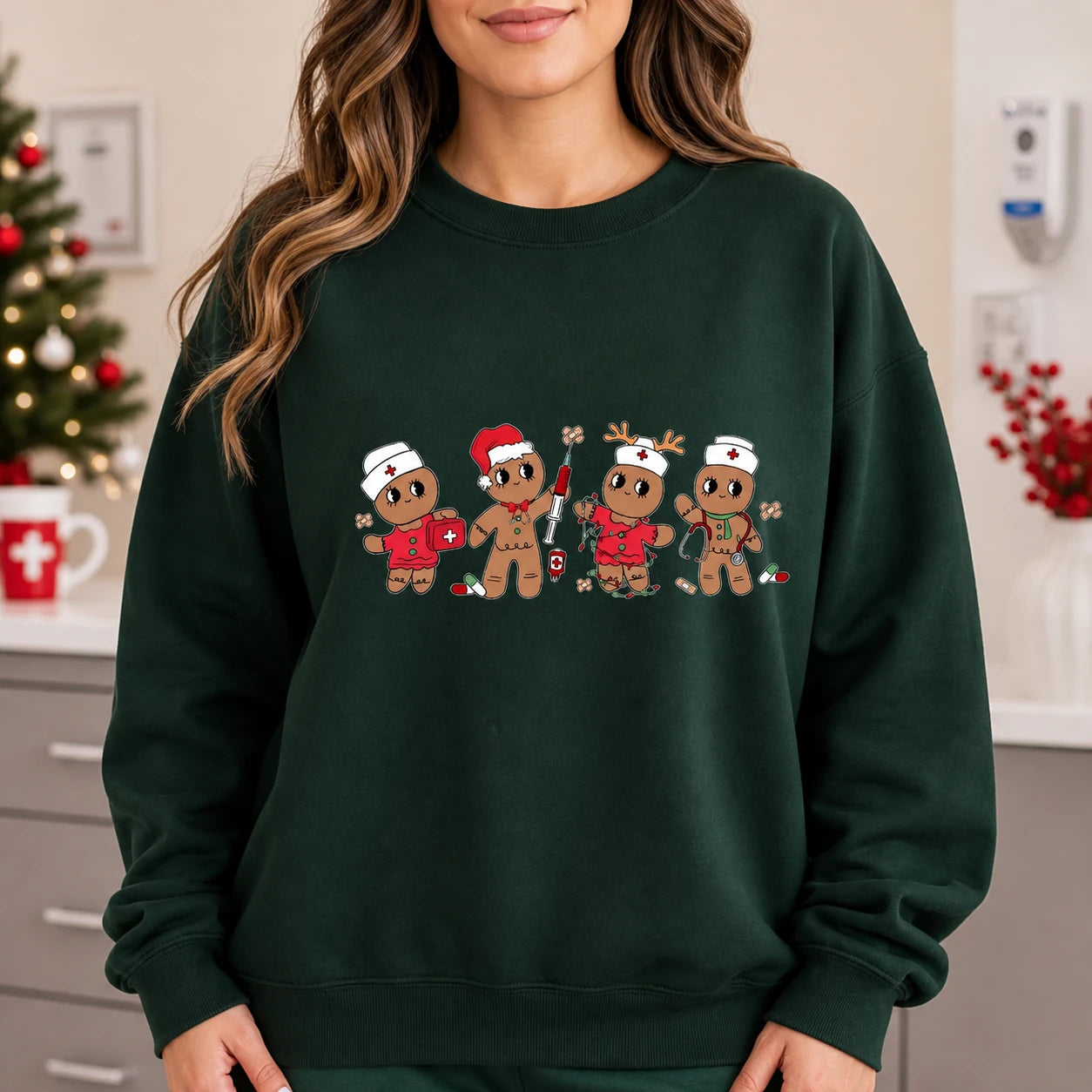 Christmas Nurse Gingerbread Sweatshirt Cute Healthcare Holiday Medical Crew Design