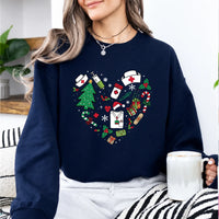 Christmas Nurse Outfit Festive Medical Holiday Sweatshirt Christmas Healthcare Women Cute Doodle Design