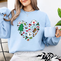 Christmas Nurse Outfit Festive Medical Holiday Sweatshirt Christmas Healthcare Women Cute Doodle Design