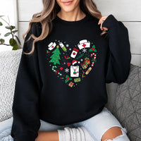 Christmas Nurse Outfit Festive Medical Holiday Sweatshirt Christmas Healthcare Women Cute Doodle Design