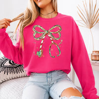 Christmas Nurse Sweatshirt Candy Cane Stethoscope Bow Christmas Healthcare Women Cute Coquette Design