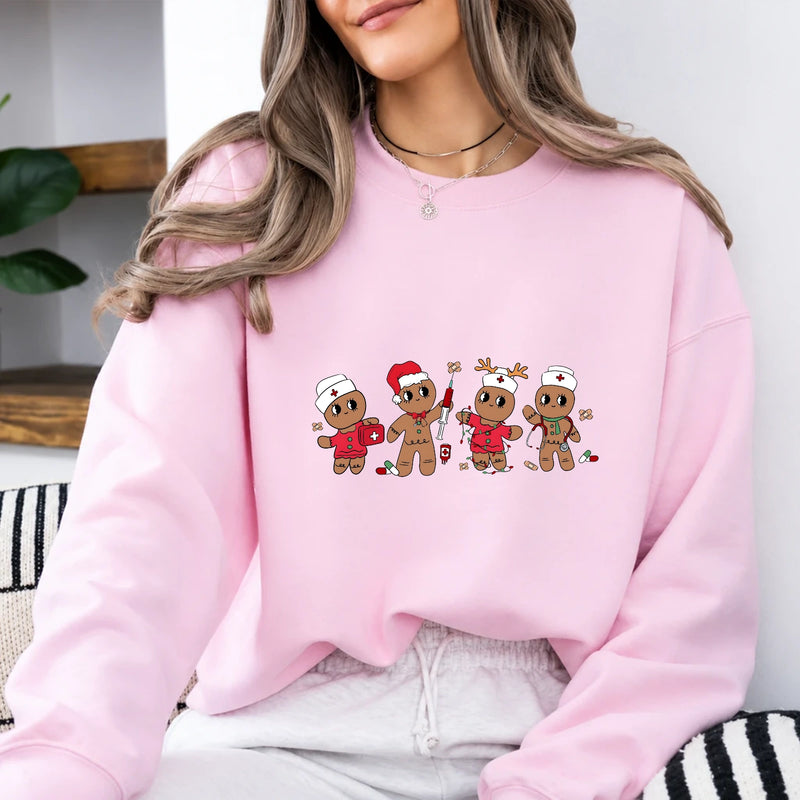 Christmas Nurse Sweatshirt Gingerbread Medical Crew Holiday Healthcare Women Cute Christmas Design