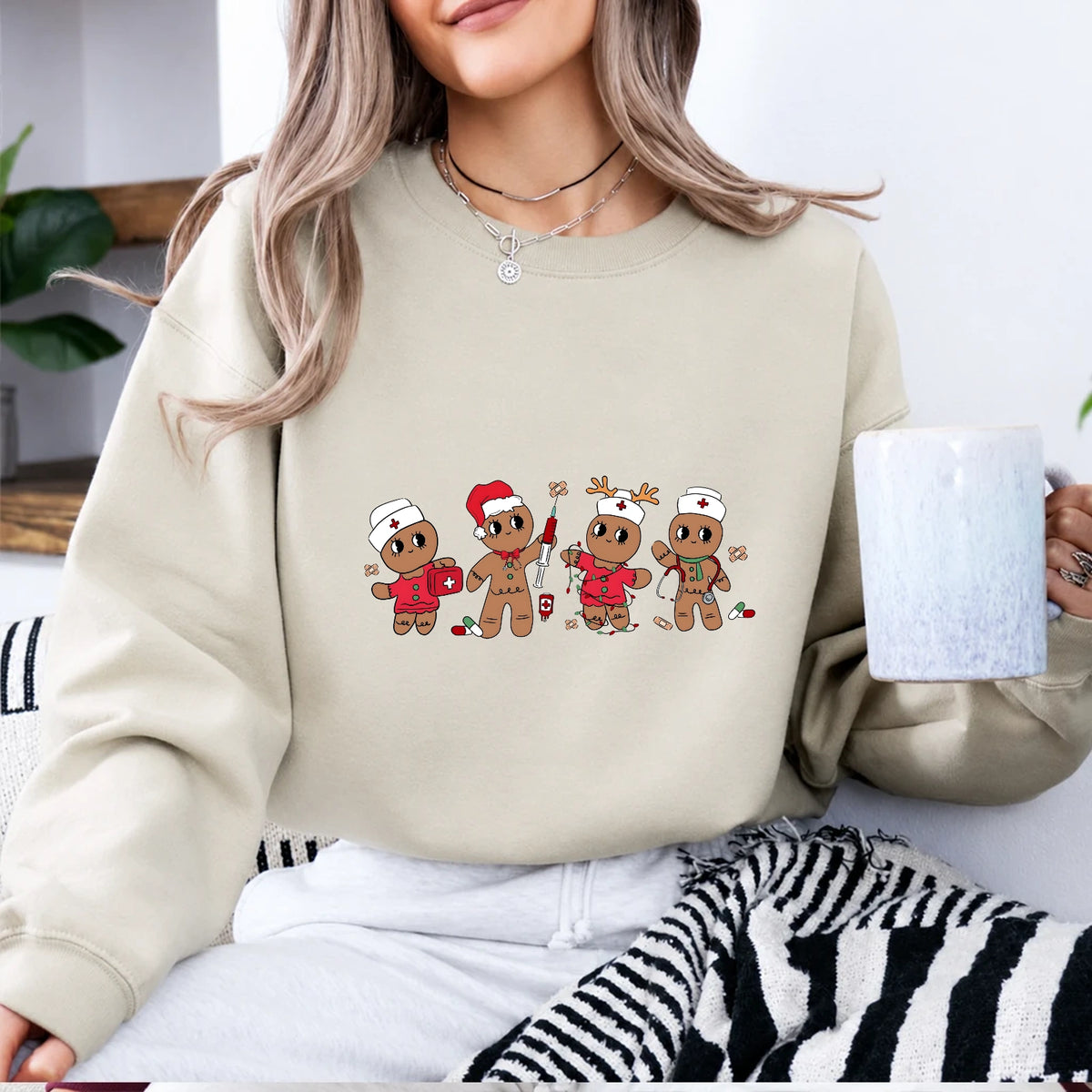 Christmas Nurse Sweatshirt Gingerbread Medical Crew Holiday Healthcare Women Cute Christmas Design