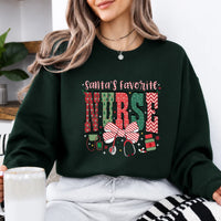 Christmas Nurse Sweatshirt Santa's Favorite Nurse Christmas Nursing Women Cute Bow Design