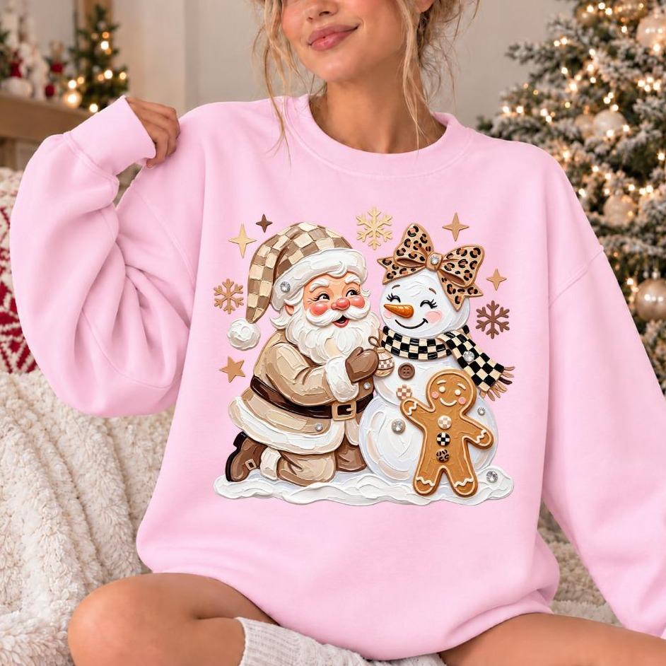Christmas Outfit for Women, Santa Snowman Gingerbread Sweatshirt, Winter Holiday Women Cute Coquette Design