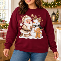 Christmas Outfit for Women, Santa Snowman Gingerbread Sweatshirt, Cute Coquette Holiday Graphic, Vintage Winter Xmas Style