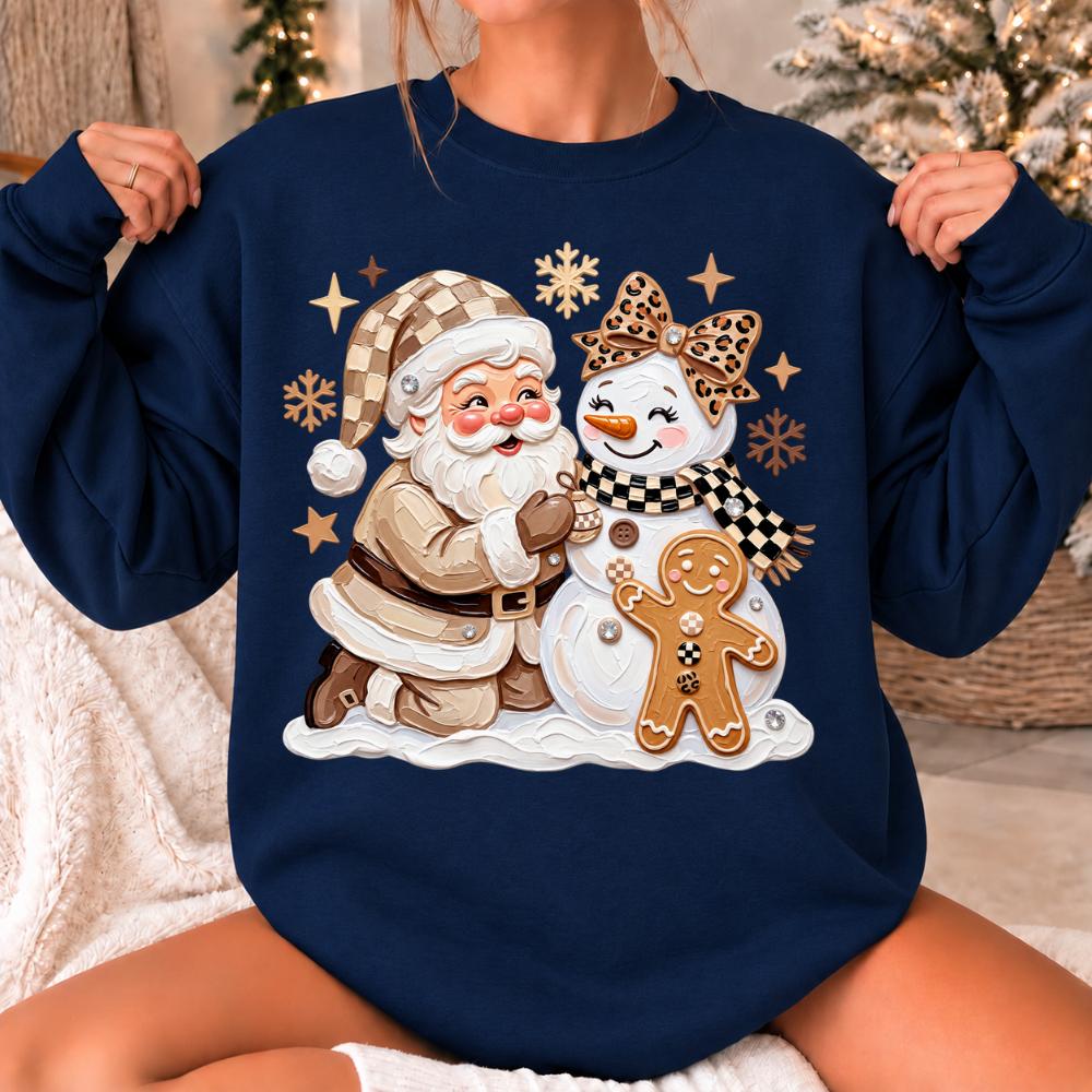 Christmas Outfit for Women, Santa Snowman Gingerbread Sweatshirt, Winter Holiday Women Cute Coquette Design