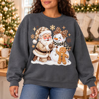 Christmas Outfit for Women, Santa Snowman Gingerbread Sweatshirt, Cute Coquette Holiday Graphic, Vintage Winter Xmas Style