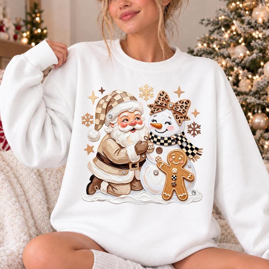 Christmas Outfit for Women, Santa Snowman Gingerbread Sweatshirt, Winter Holiday Women Cute Coquette Design