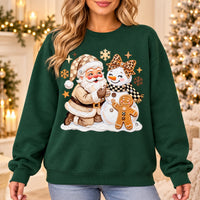 Christmas Outfit for Women, Santa Snowman Gingerbread Sweatshirt, Cute Coquette Holiday Graphic, Vintage Winter Xmas Style