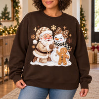 Christmas Outfit for Women, Santa Snowman Gingerbread Sweatshirt, Cute Coquette Holiday Graphic, Vintage Winter Xmas Style