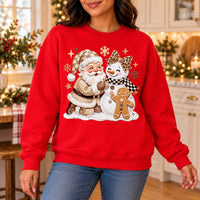 Christmas Outfit for Women, Santa Snowman Gingerbread Sweatshirt, Cute Coquette Holiday Graphic, Vintage Winter Xmas Style