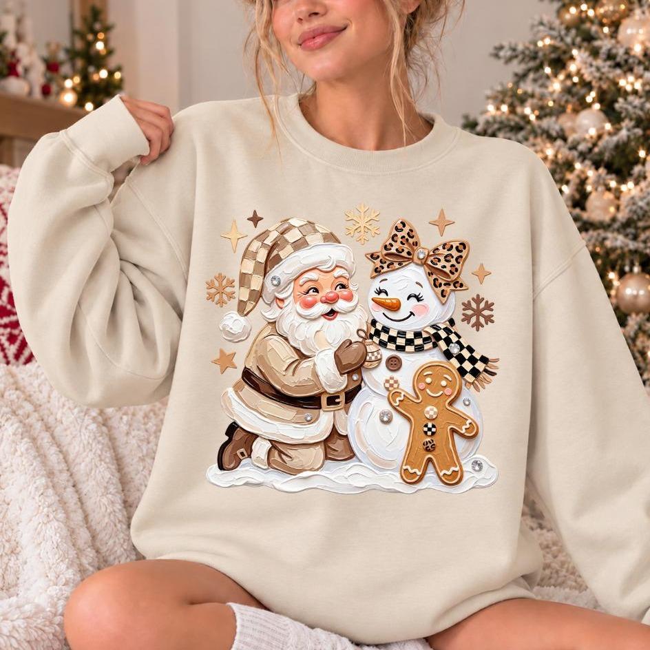 Christmas Outfit for Women, Santa Snowman Gingerbread Sweatshirt, Winter Holiday Women Cute Coquette Design