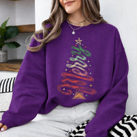 Christmas Tree Sweatshirt, Ribbon Holiday Tree, Christmas Season, Women, Retro Minimalist Design