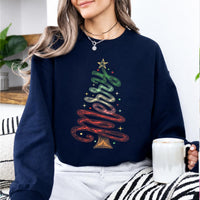 Christmas Tree Sweatshirt, Ribbon Holiday Tree, Christmas Season, Women, Retro Minimalist Design