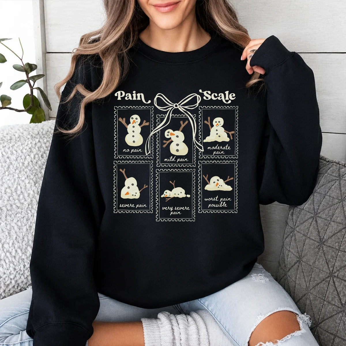 Chronic Pain Sweatshirt Pain Scale Snowman Winter Chronic Illness Women Cute Coquette Design
