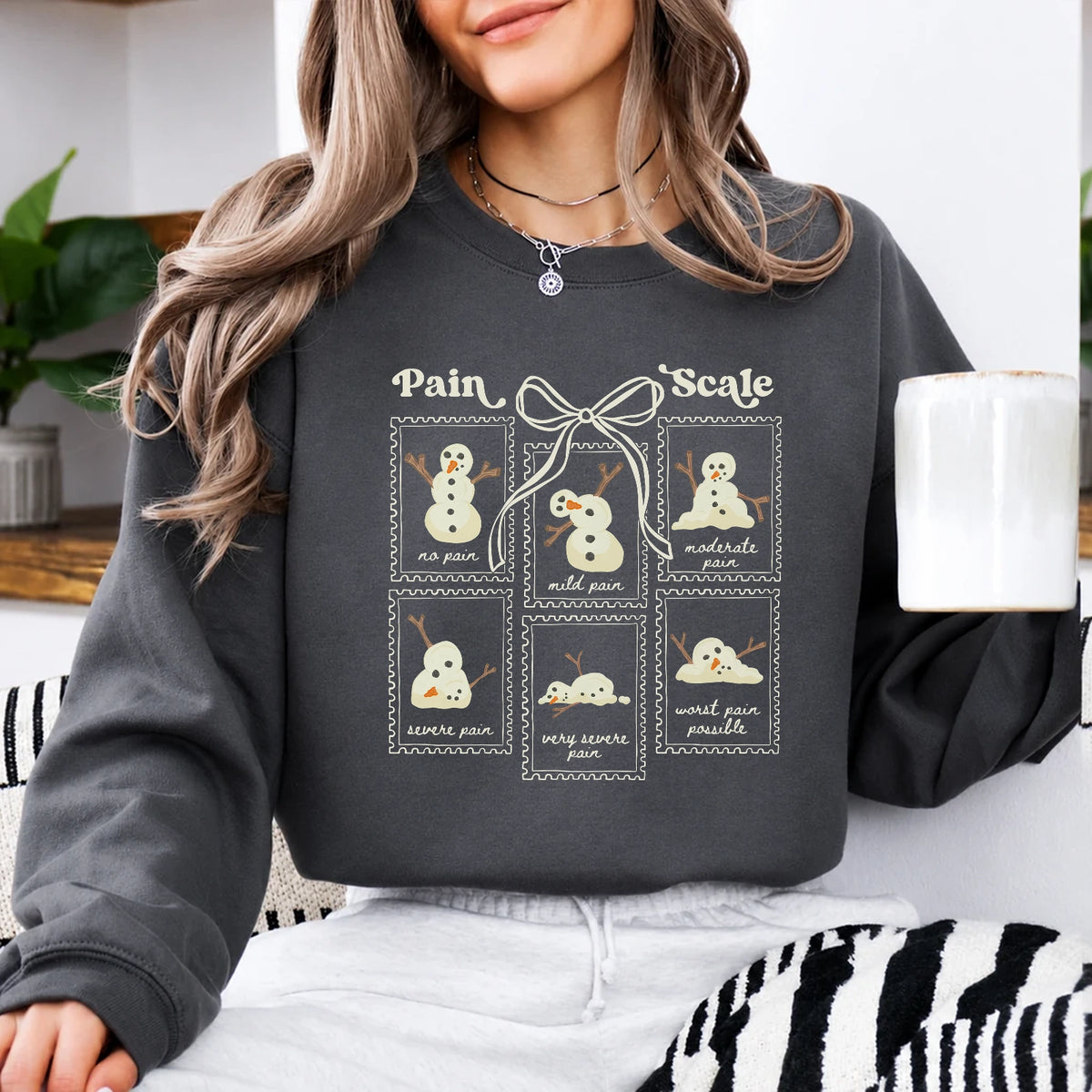 Chronic Pain Sweatshirt Pain Scale Snowman Winter Chronic Illness Women Cute Coquette Design