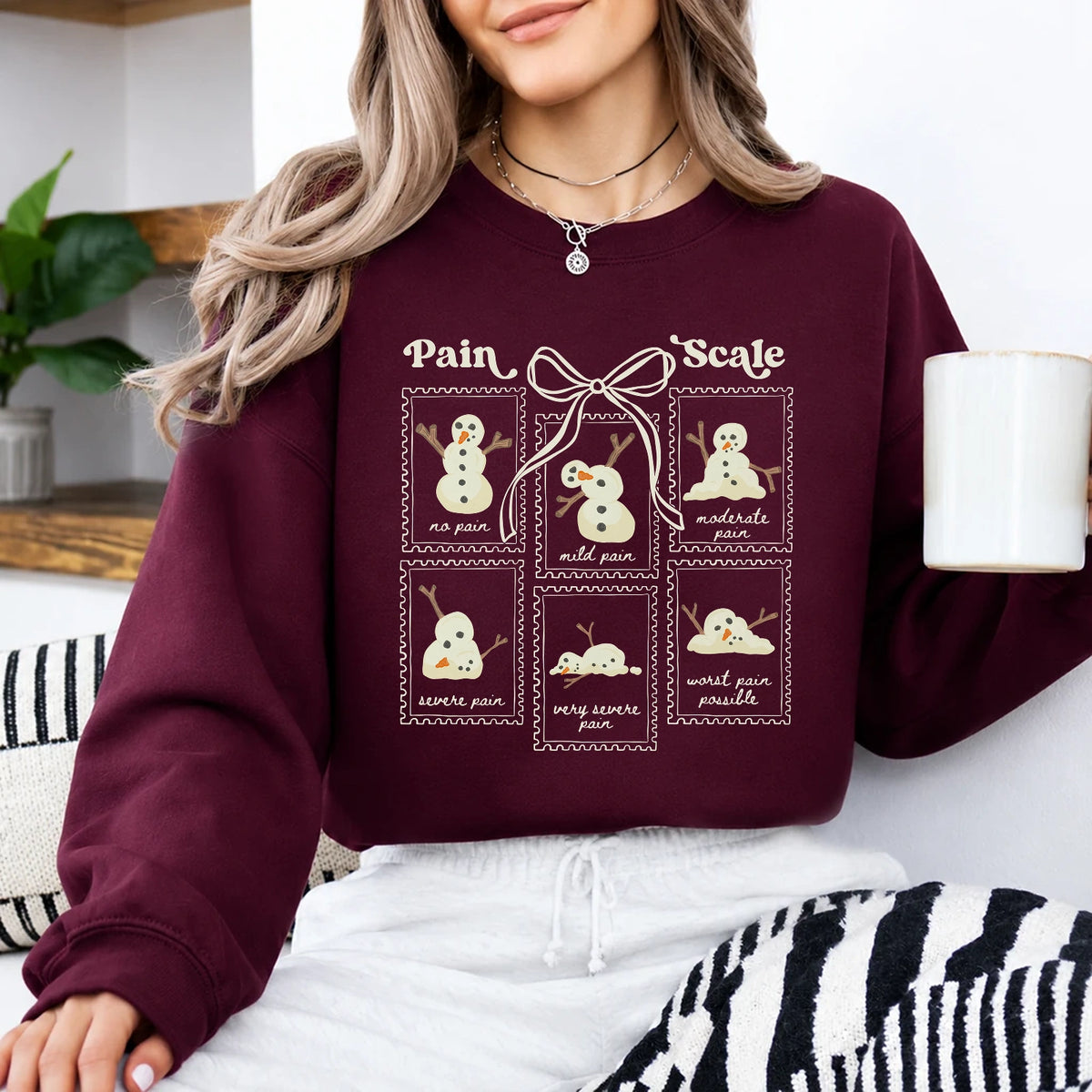 Chronic Pain Sweatshirt Pain Scale Snowman Winter Chronic Illness Women Cute Coquette Design
