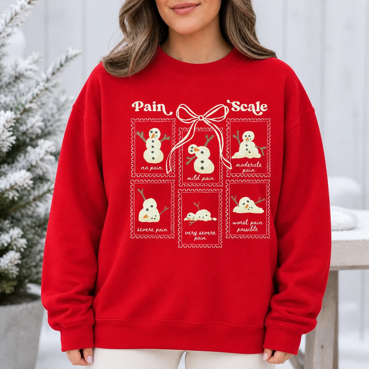 Chronic Pain Sweatshirt Winter Pain Scale Snowman Spoonie Humor Coquette Design