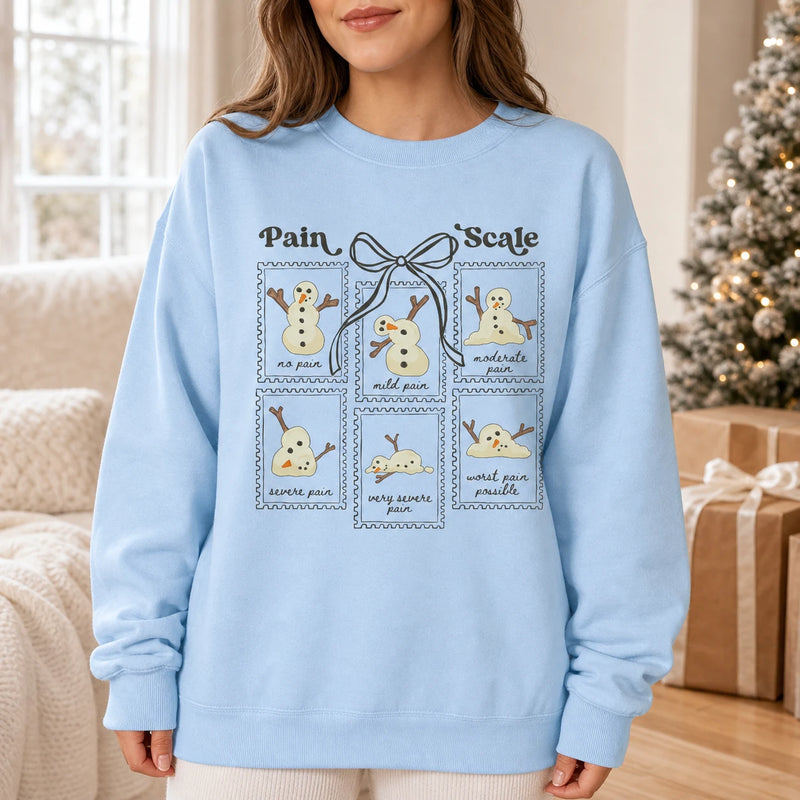 Chronic Pain Sweatshirt Winter Pain Scale Snowman Spoonie Humor Coquette Design