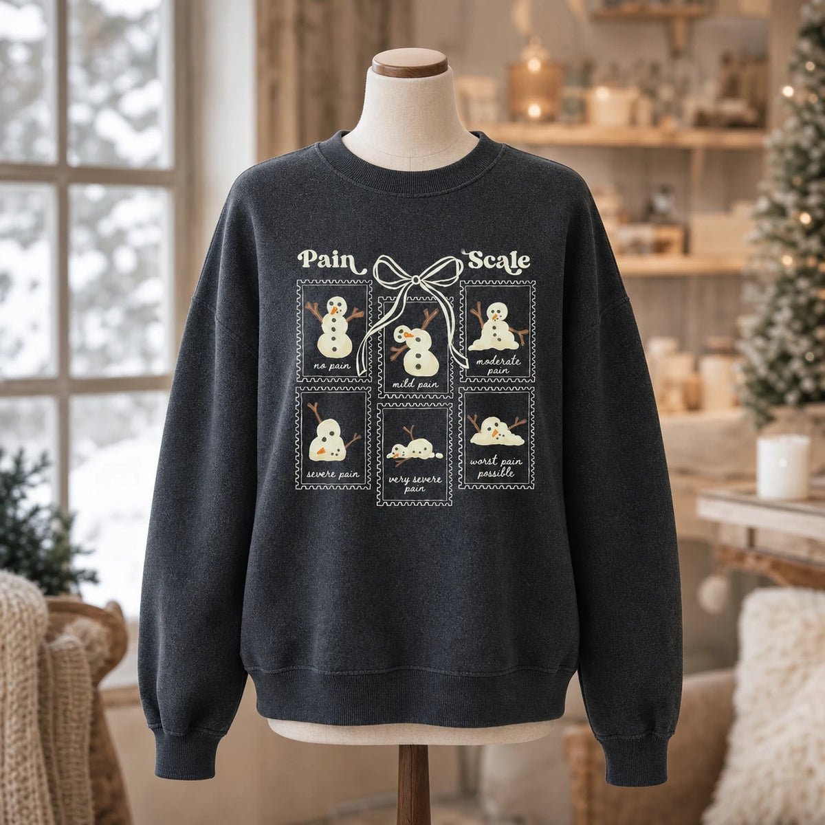 Chronic Pain Sweatshirt Winter Pain Scale Snowman Spoonie Humor Coquette Design