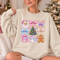 Colorful Christmas Sweatshirt Pink Bow Christmas Icons Holiday Women Cute Coquette Design