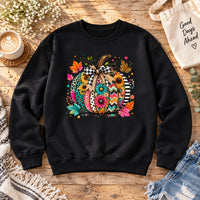 Colorful Pumpkin Sweatshirt and T-Shirt Boho Fall Floral Graphic for Women
