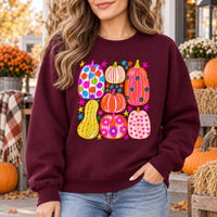 Colorful Pumpkin Sweatshirt and T-Shirt, Groovy Retro Pumpkin Patch Fall Thanksgiving for Women