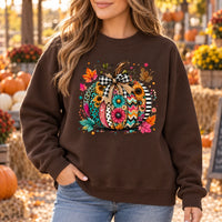 Colorful Pumpkin Sweatshirt and T-Shirt Boho Fall Floral Graphic for Women