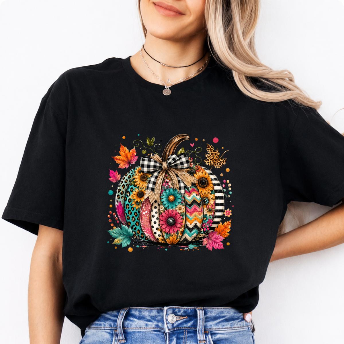 Colorful Pumpkin Sweatshirt and T-Shirt Boho Floral Pumpkin Fall Women Cute Autumn Boutique Design