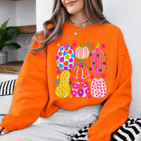 Colorful Pumpkin Sweatshirt and T-Shirt Groovy Pumpkin Patch Fall Thanksgiving Women Cute Retro Floral Design