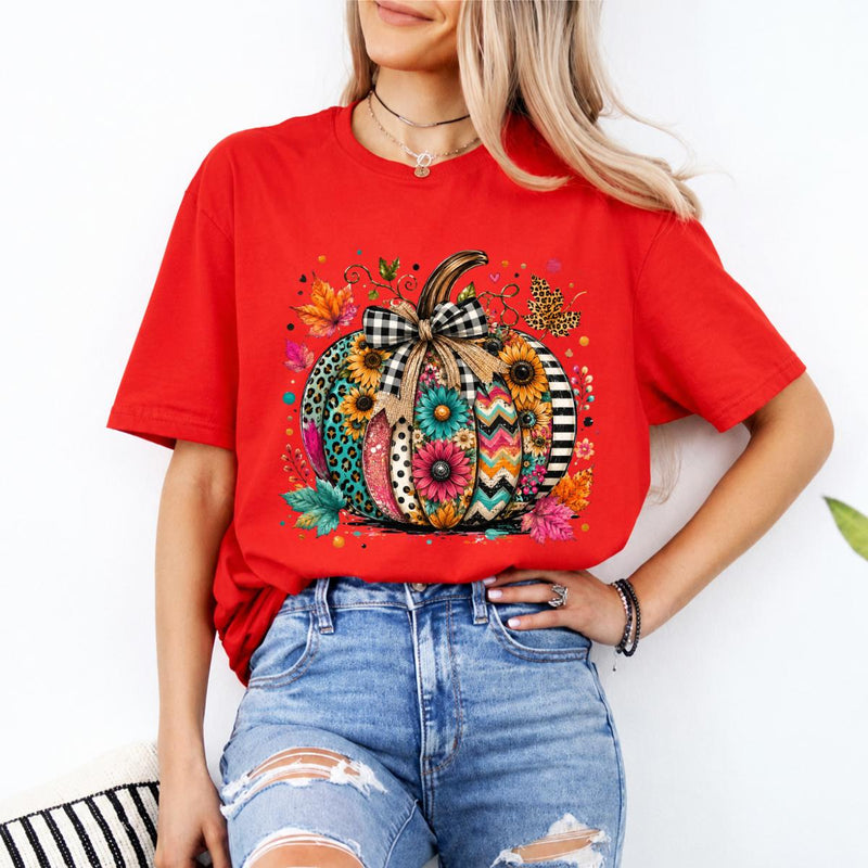 Colorful Pumpkin Sweatshirt and T-Shirt Boho Floral Pumpkin Fall Women Cute Autumn Boutique Design