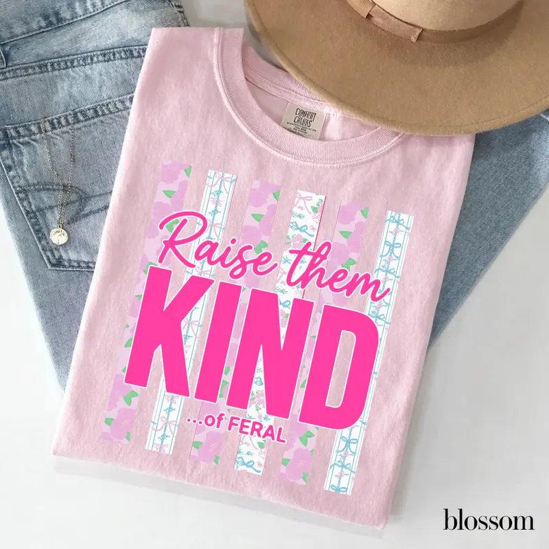 Comfort Colors Raise Them Kind of Feral Shirt, Blue Jean Color Floral Graphic Tee, Cute Mama T-Shirt, Funny Mom Gift, Soft Vintage Family Shirt - JACKSON