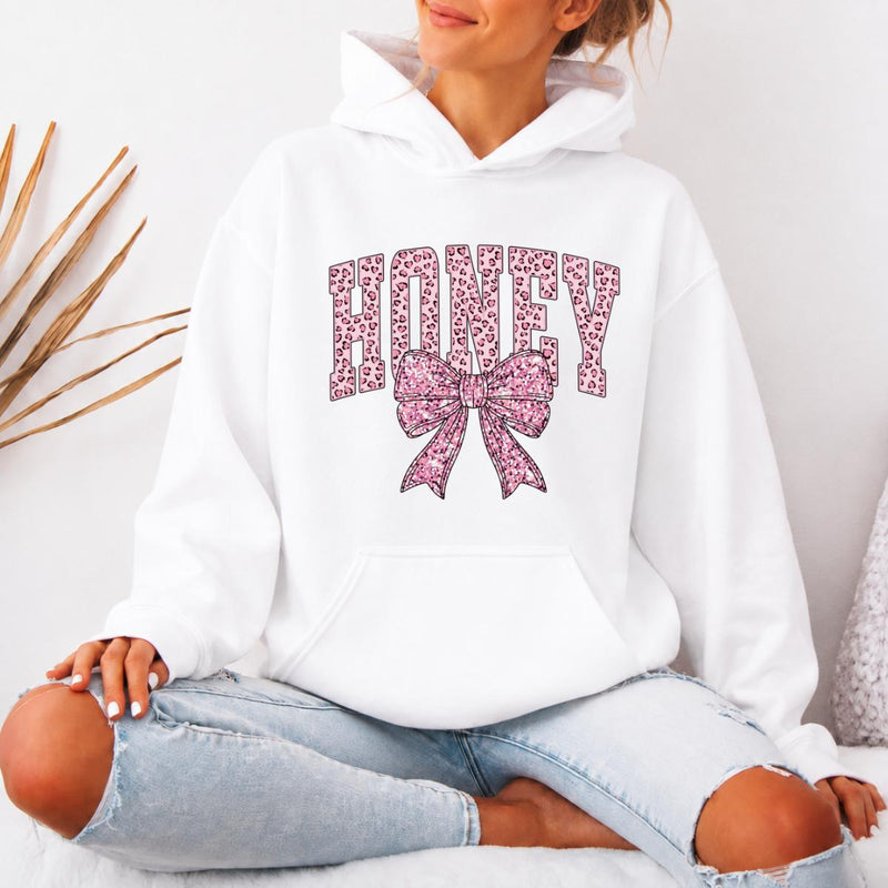 Coquette Bow Grandma Hoodie, Custom Pink Leopard Family Name Design, Personalized Nana Gigi Mama Auntie Gift for Mom Grandma Aunt, Women Coquette Pink Bow Style