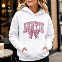 Coquette Bow Grandma Hoodie, Custom Pink Leopard Family Name Design, Personalized Nana Gigi Mama Auntie Gift for Mom Grandma Aunt, Women Coquette Pink Bow Style