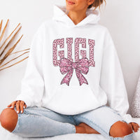Coquette Bow Grandma Hoodie, Custom Pink Leopard Family Name Design, Personalized Nana Gigi Mama Auntie Gift for Mom Grandma Aunt, Women Coquette Pink Bow Style
