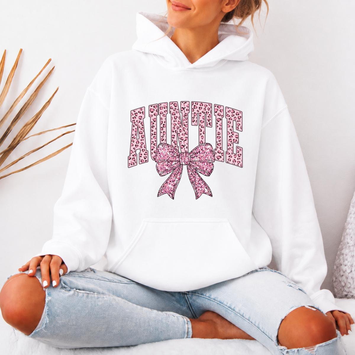 Coquette Bow Grandma Hoodie, Custom Pink Leopard Family Name Design, Personalized Nana Gigi Mama Auntie Gift for Mom Grandma Aunt, Women Coquette Pink Bow Style