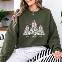 Coquette Christmas Sweatshirt Pink Bow Christmas Trees Holiday Season Women Cute Coquette Design