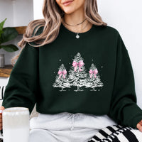 Coquette Christmas Sweatshirt Pink Bow Christmas Trees Holiday Season Women Cute Coquette Design