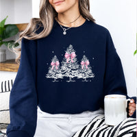 Coquette Christmas Sweatshirt Pink Bow Christmas Trees Holiday Season Women Cute Coquette Design