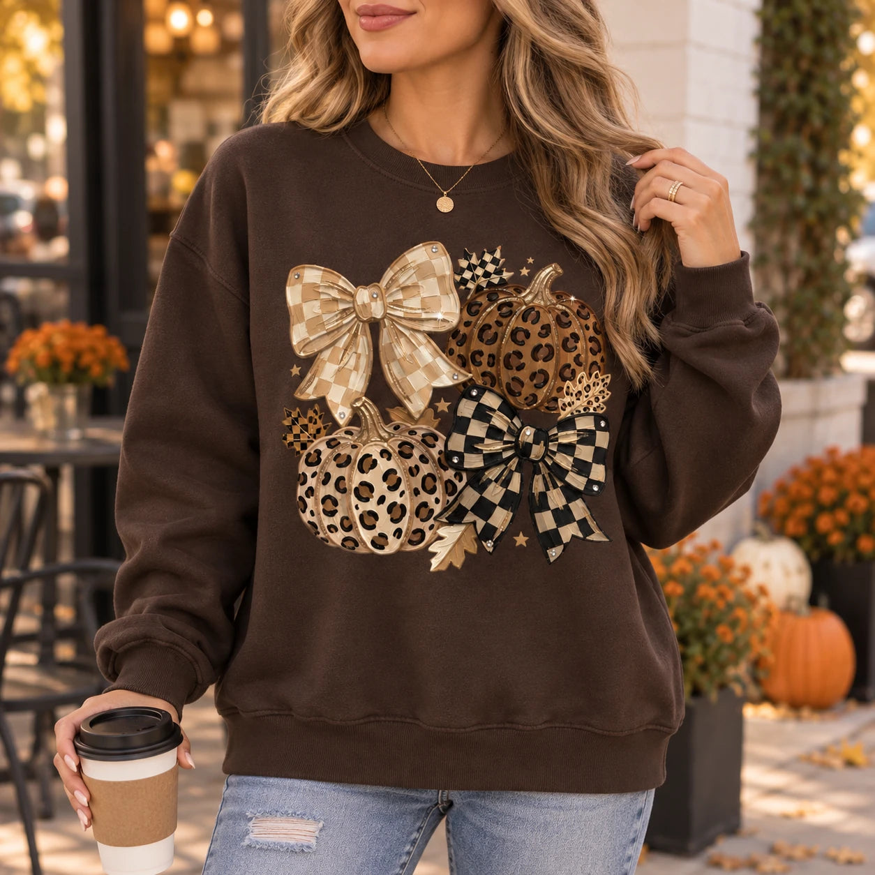 Coquette Fall Pumpkin Sweatshirt, Leopard Bow Autumn Shirt