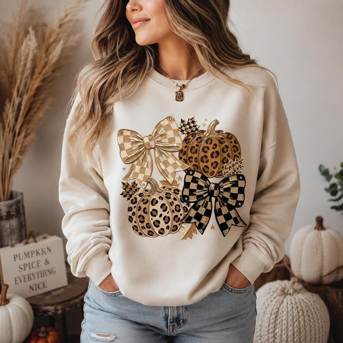 Coquette Fall Pumpkin Sweatshirt, Leopard Bow Autumn Shirt