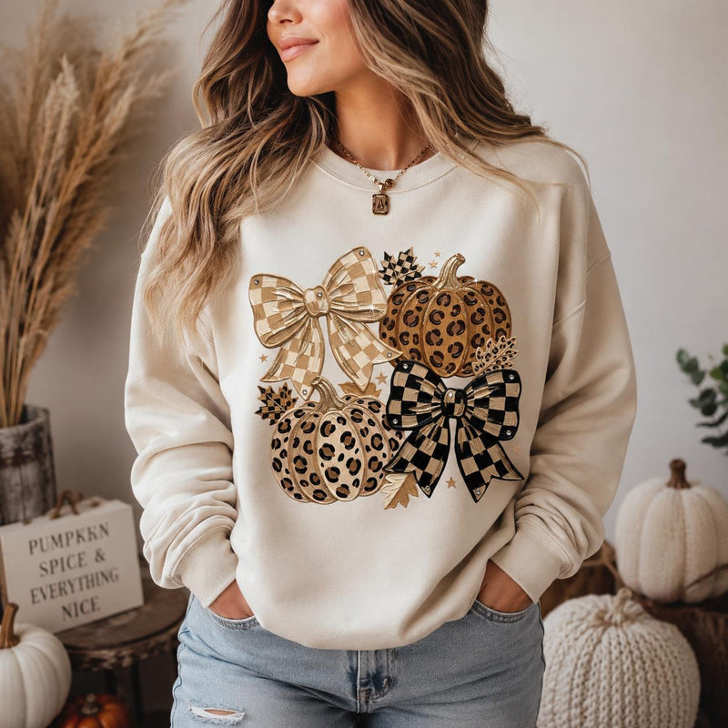 Coquette Fall Pumpkin Sweatshirt, Leopard Bow Autumn Shirt