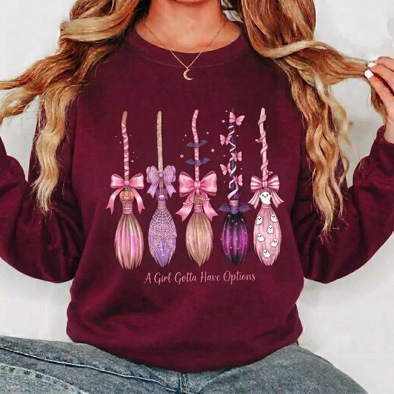 Coquette Halloween A Girl Gotta Have Options Sweatshirt Spooky Season Fall Witch Women Pink Retro