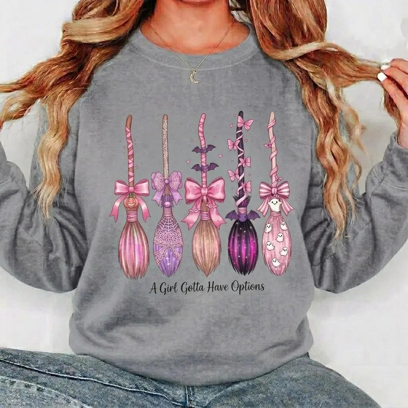 Coquette Halloween A Girl Gotta Have Options Sweatshirt Spooky Season Fall Witch Women Pink Retro