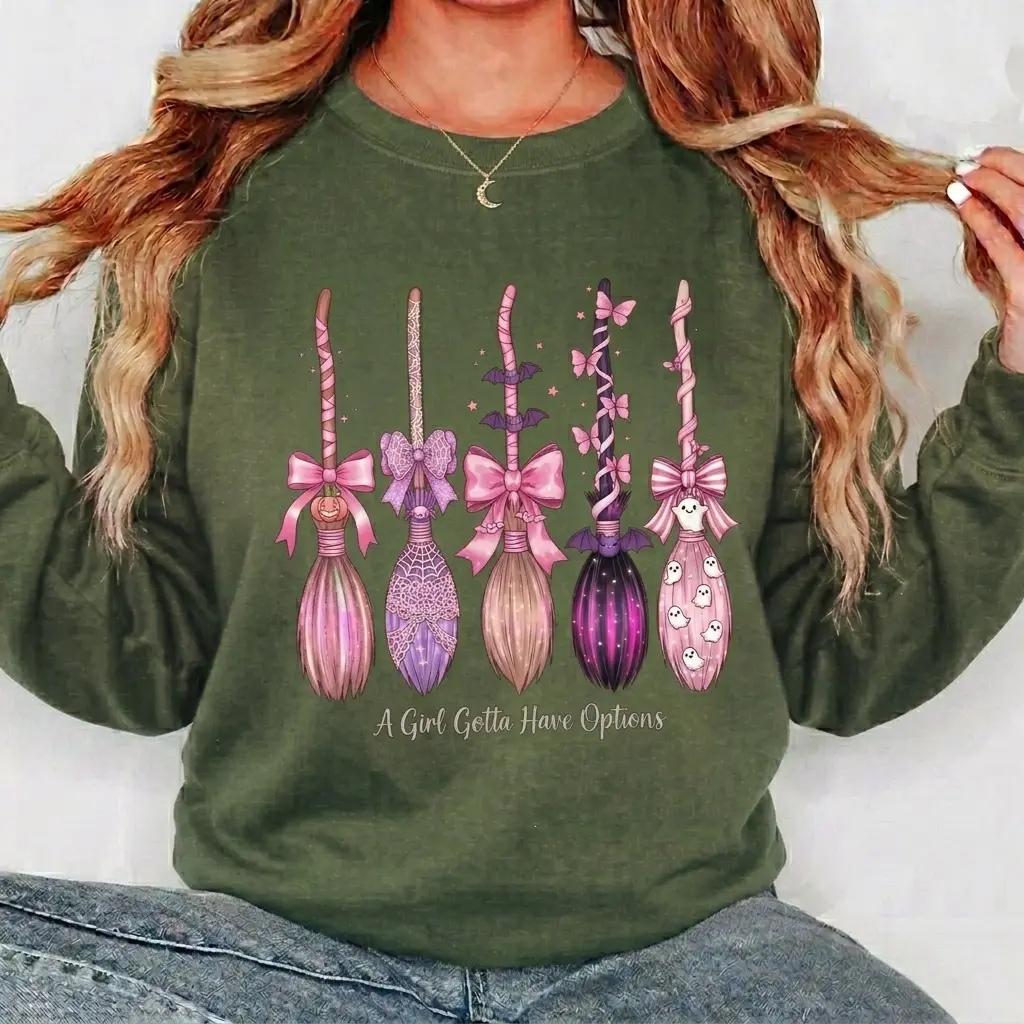 Coquette Halloween A Girl Gotta Have Options Sweatshirt Spooky Season Fall Witch Women Pink Retro