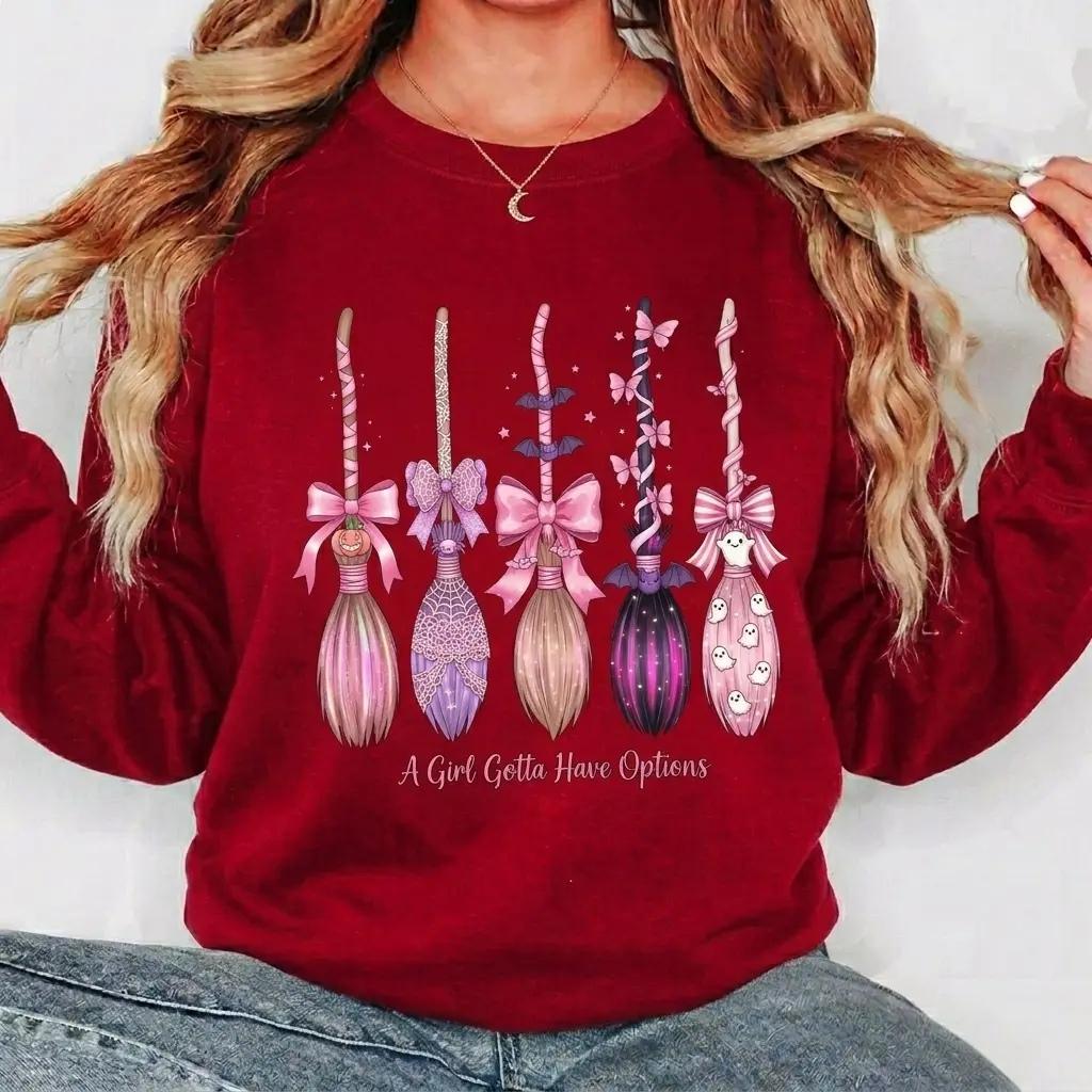 Coquette Halloween A Girl Gotta Have Options Sweatshirt Spooky Season Fall Witch Women Pink Retro