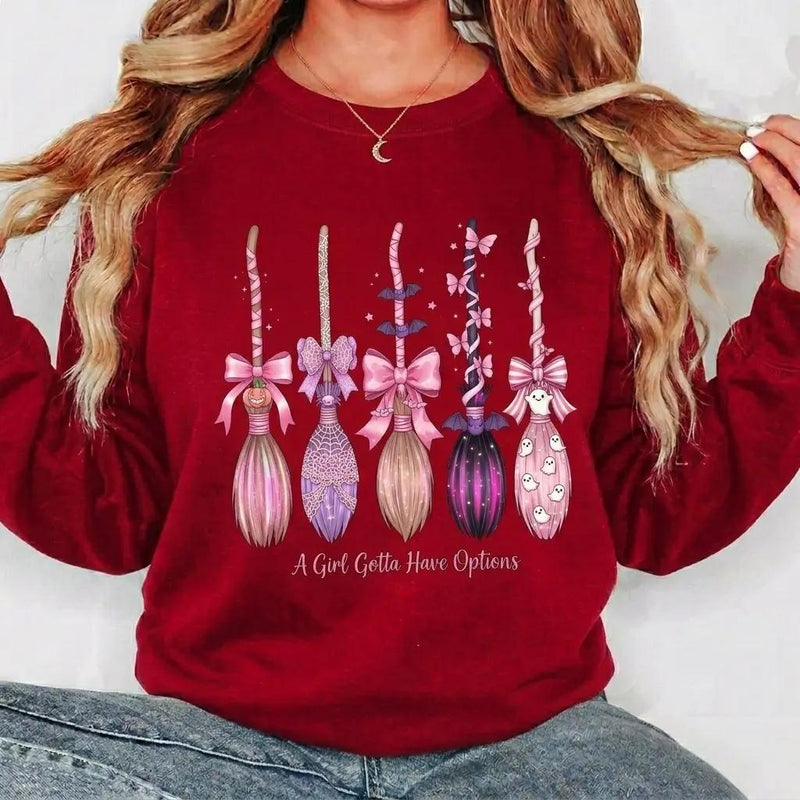Coquette Halloween A Girl Gotta Have Options Sweatshirt Spooky Season Fall Witch Women Pink Retro